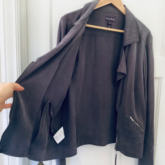 Long Tall Sally Jacket Size 12 Lyocell Gray Double Breasted Zipper Moto Biker - Picture 7 of 13